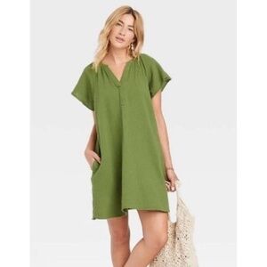 Universal Thread Gauze Flutter Sleeve Green Dress Small